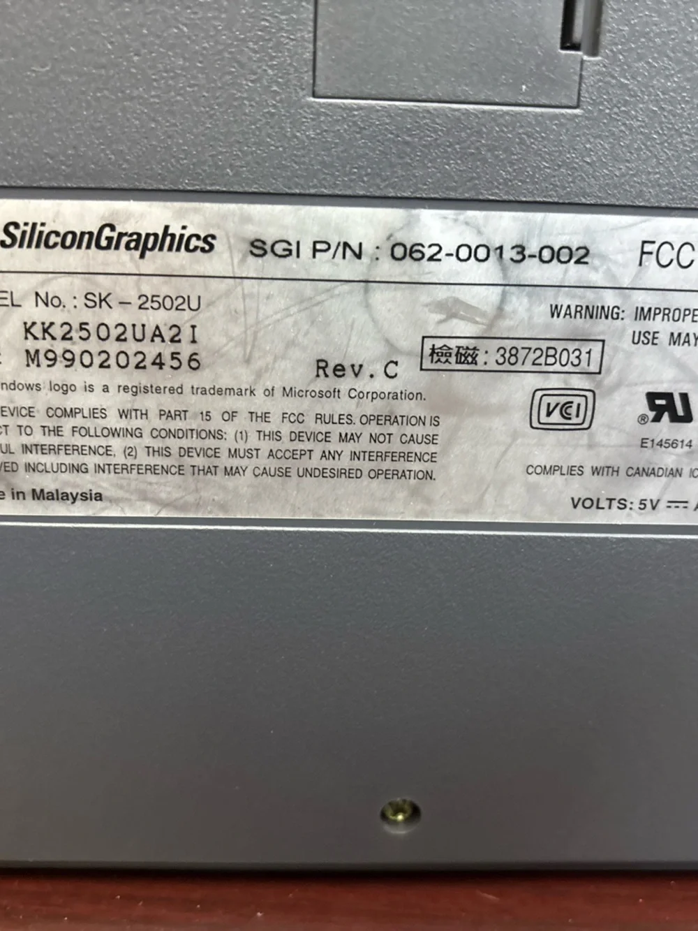 Silicon Graphics Inc. SGI SK-2502u 062-0013-002 Vintage Keyboard Full Size